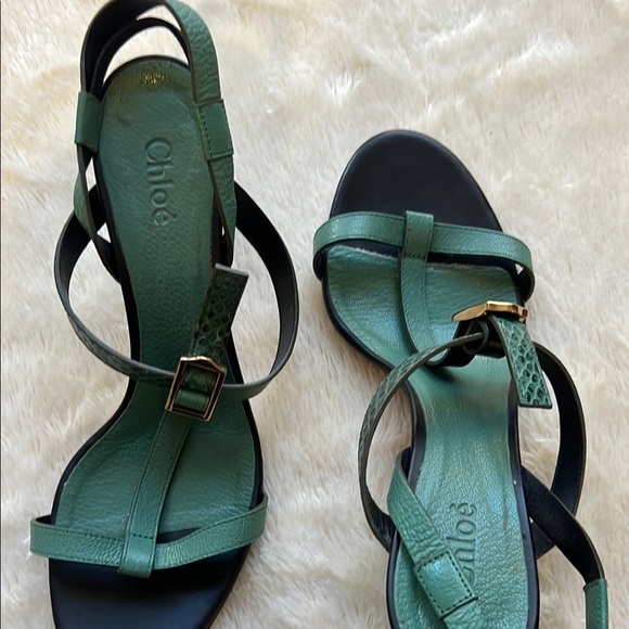 Chloé Strappy Mid-Heel Sandals in Green size 8 - Picture 4 of 6